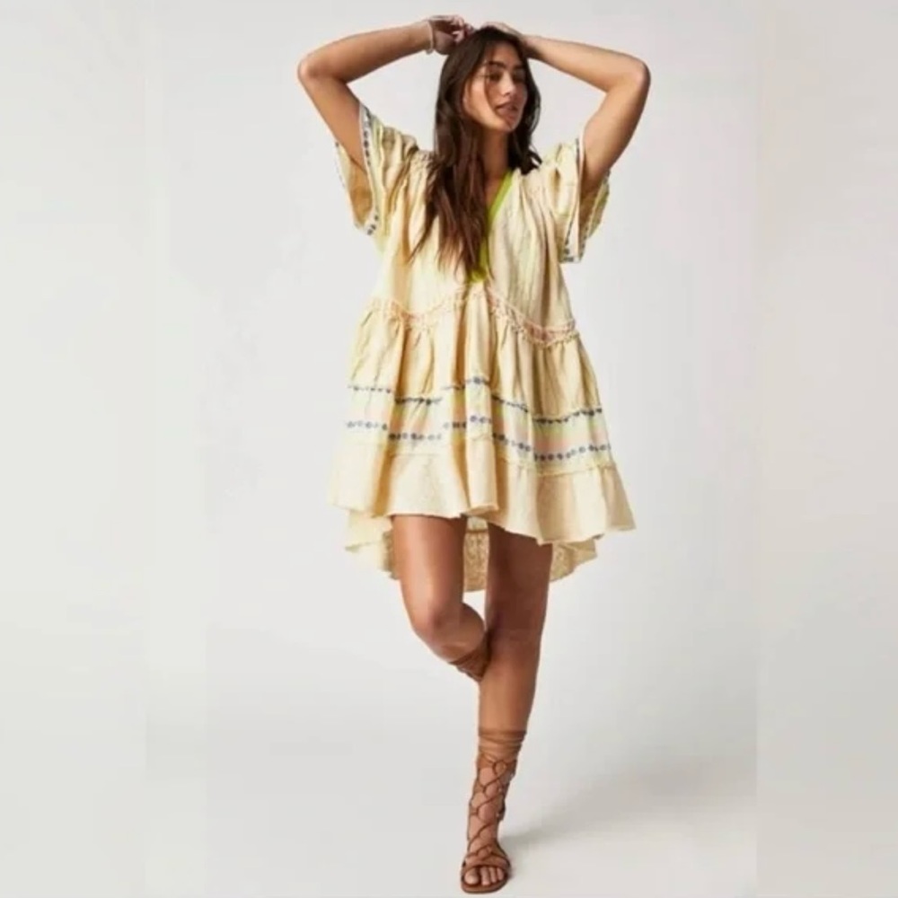 Free People Bella Tunic Dress Embroidered Babydoll Boho Ivory (New)